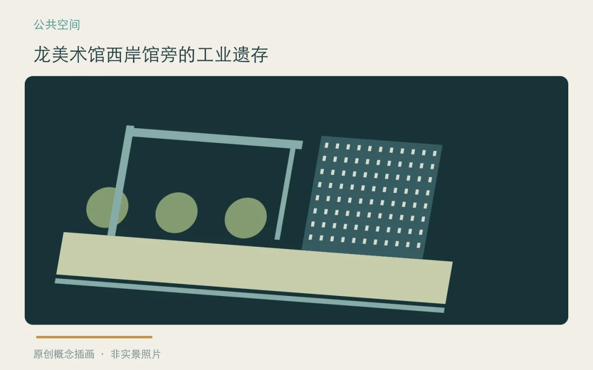 龙美术馆西岸馆旁的工业遗存:主题概念插画