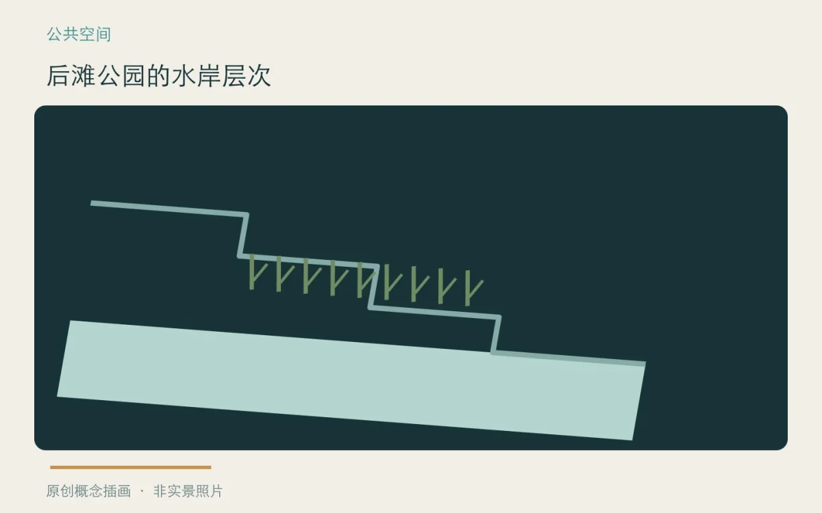 后滩公园的水岸层次:主题概念插画
