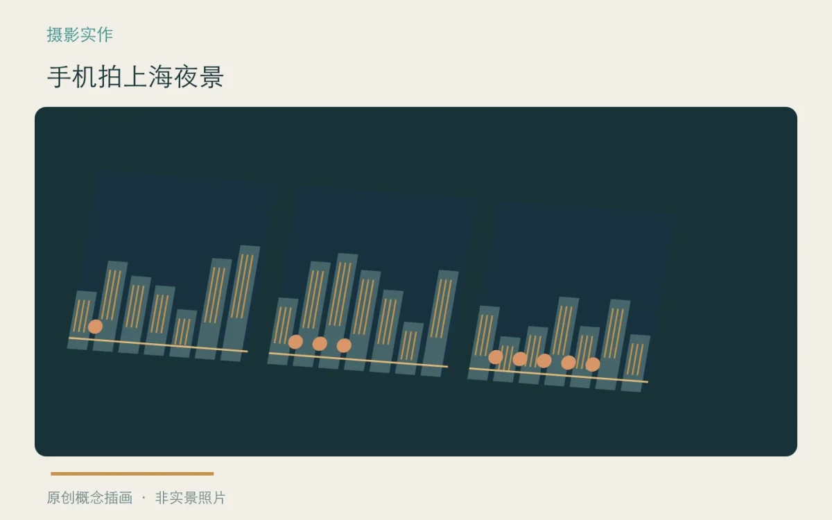 手机拍上海夜景:主题概念插画